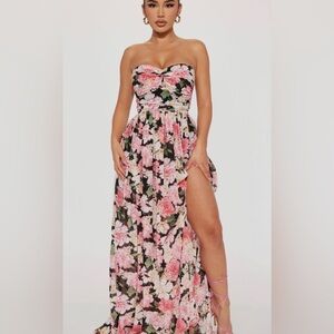 Fashion Nova Pink Strapless Pleated Sundress